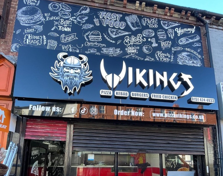 Vikings Pizza & Kebab 3D Built-Up Sign Board & Shop Branding
